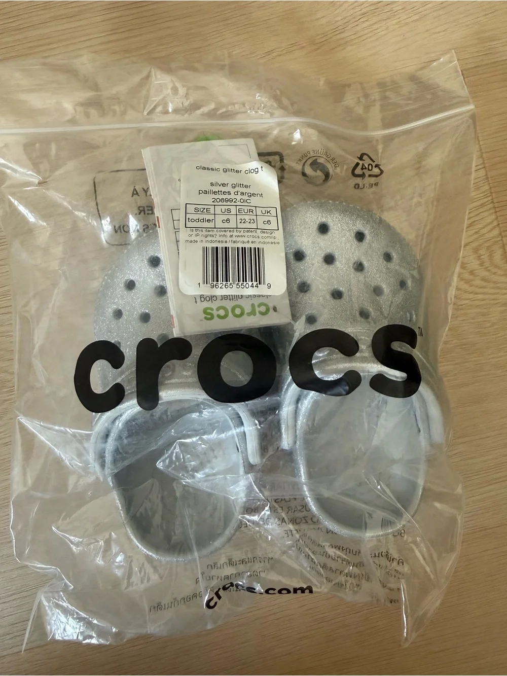 CROCS Kids Classic Glitter Clog in Silver